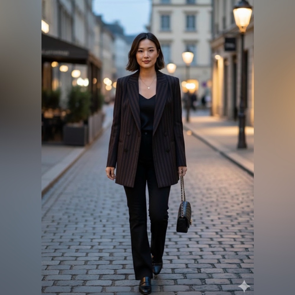 Women's Striped Black and Brown Blazer - Picture 1 of 10
